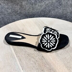H&M Womens Black Floral Slide Sandals Size 38 EU 7.5 US Resort Wear Shoes